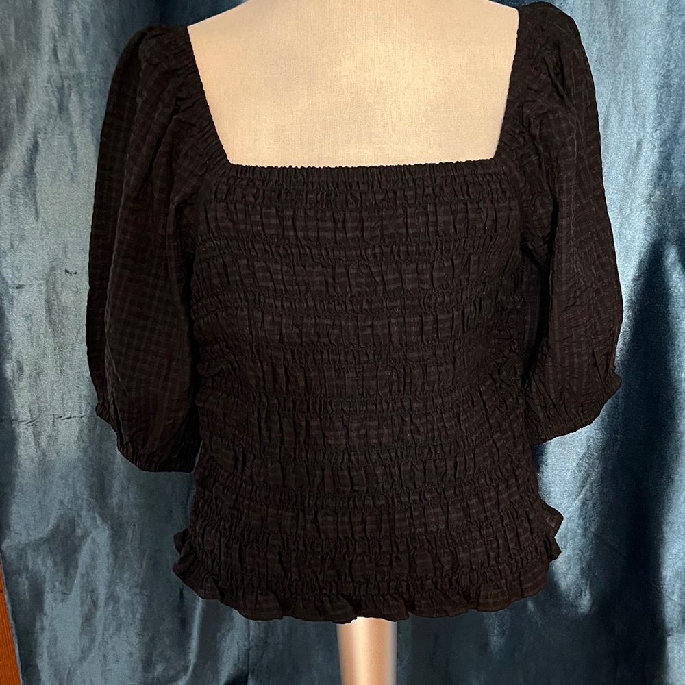 Elegant Black Smocked Women's Top